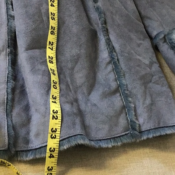 Utex Design VGUC blue suede feel button up jacket fleecy inside, side pockets - Picture 14 of 16